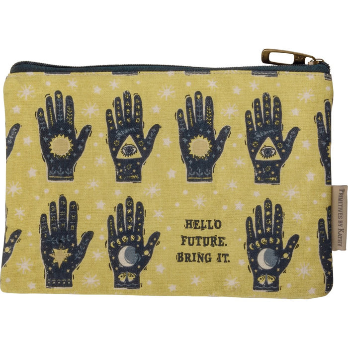 Hello Future Bring It Mystical Hand Zipper Pouch and Dish Tea Towel - All-Over Astrology Design in Yellow and Black