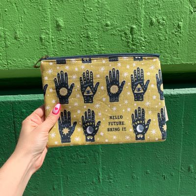 Hello Future Bring It Mystical Hand Zipper Pouch and Dish Tea Towel - All-Over Astrology Design in Yellow and Black