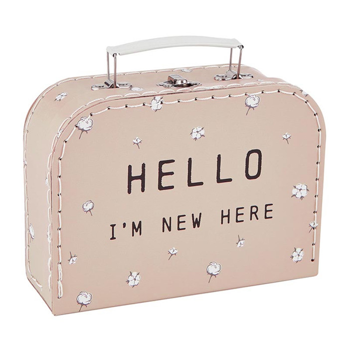 Hello I'm New Here Mini Suitcase Set in Blush Pink | 3-Piece Keepsake Suitcase Snap Shirt and Hat Gift Set