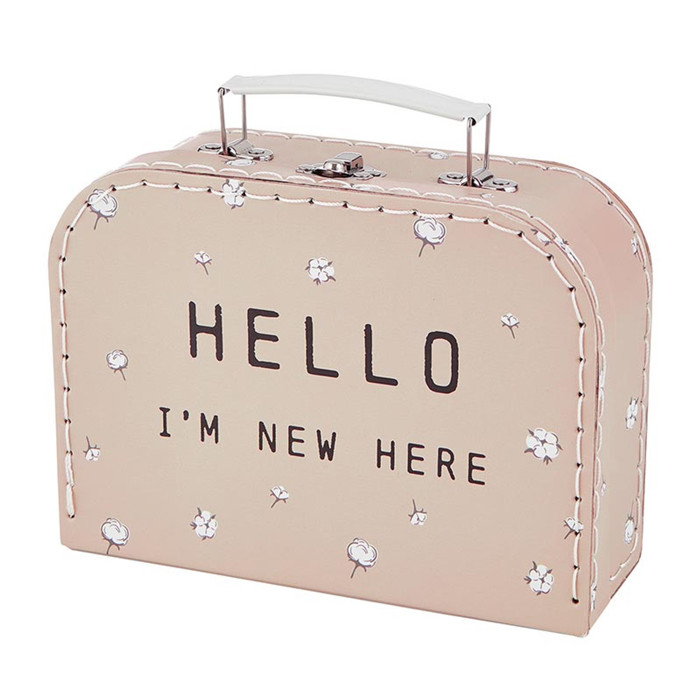 Hello I'm New Here Mini Suitcase Set in Blush Pink | 3-Piece Keepsake Suitcase Snap Shirt and Hat Gift Set