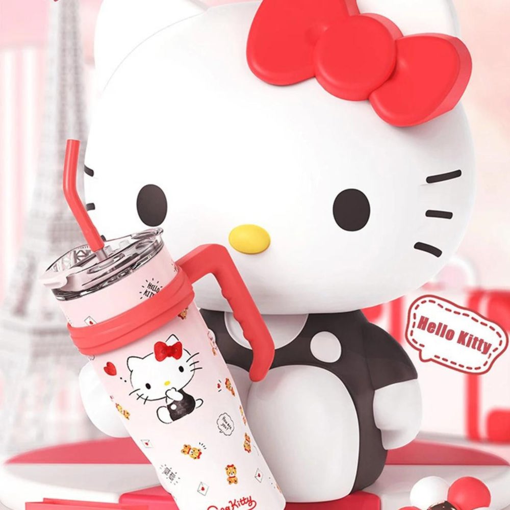 Hello Kitty 40 oz Stainless Steel Insulated Handle Tumbler in Pink and Red - XL Size with Straw