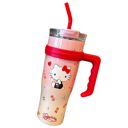  Hello Kitty 40 oz Stainless Steel Insulated Handle Tumbler in Pink and Red - XL Size with Straw