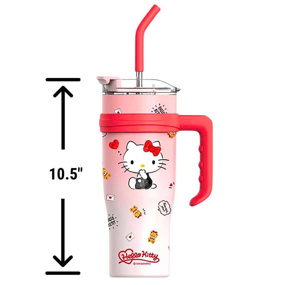 Hello Kitty 40 oz Stainless Steel Insulated Handle Tumbler in Pink and Red - XL Size with Straw