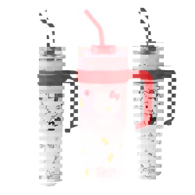 Hello Kitty 40 oz Stainless Steel Insulated Handle Tumbler in Pink and Red - XL Size with Straw
