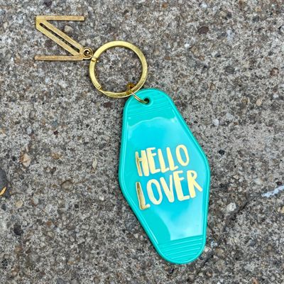 Hello Lover Motel Key Tag in Teal | Acrylic with Gold Accents
