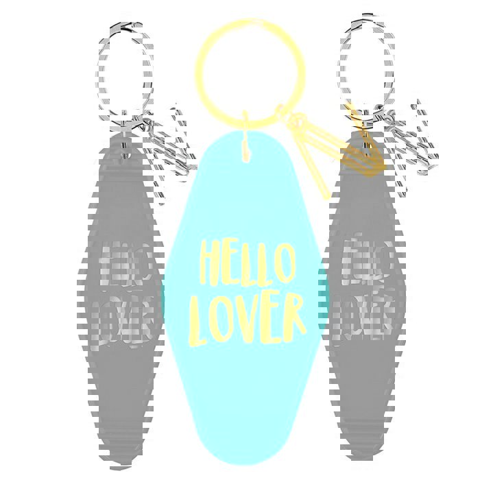 Hello Lover Motel Key Tag in Teal | Acrylic with Gold Accents