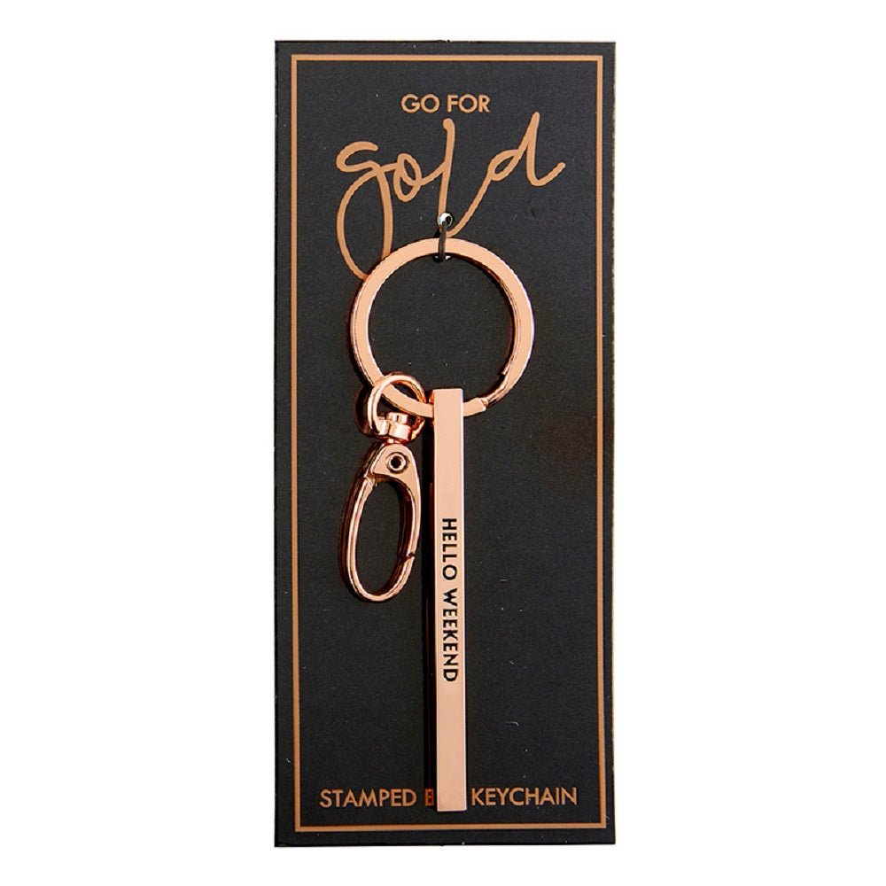 Gold Bar Skinny Keychains - Metal Quote Key Holder