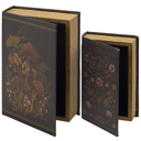 Hidden Garden Book Box Set of 2 | Decorative Vintage Book Mushrooms & Florals Design Organizer Vintage Book Box Stash Trinket Storage | Decorative Book-Shaped Storage