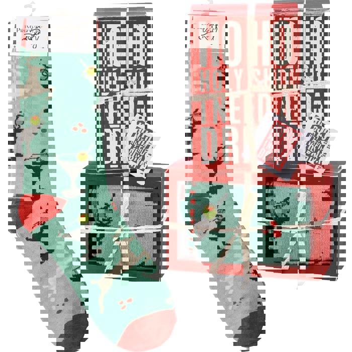 Ho Ho Holy Shit I Need A Drink Box Sign And Sock Giftable Set | Holiday Gift Set