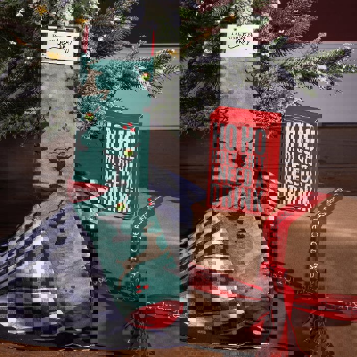 Ho Ho Holy Shit I Need A Drink Box Sign And Sock Giftable Set | Holiday Gift Set