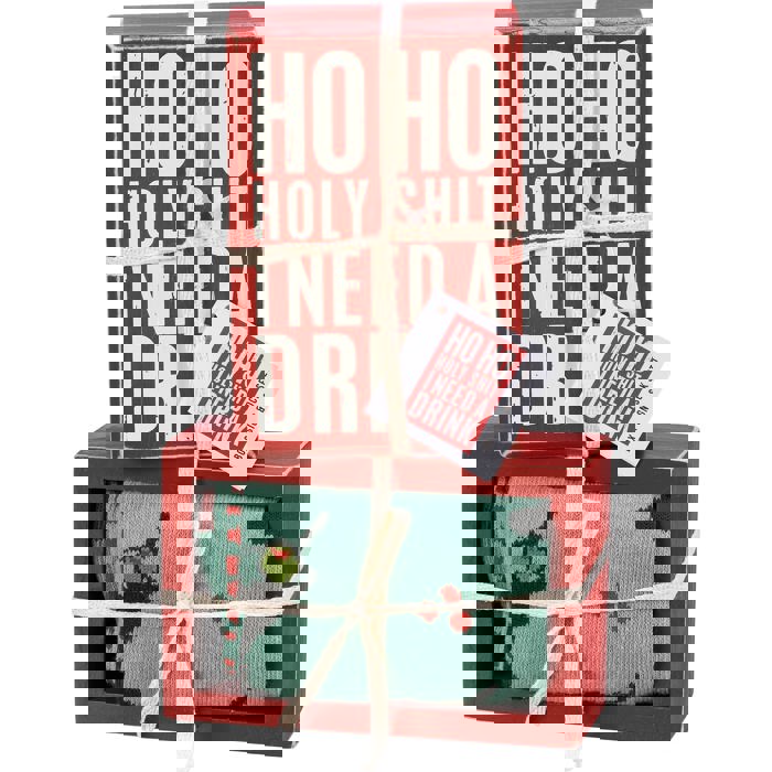 Ho Ho Holy Shit I Need A Drink Box Sign And Sock Giftable Set | Holiday Gift Set