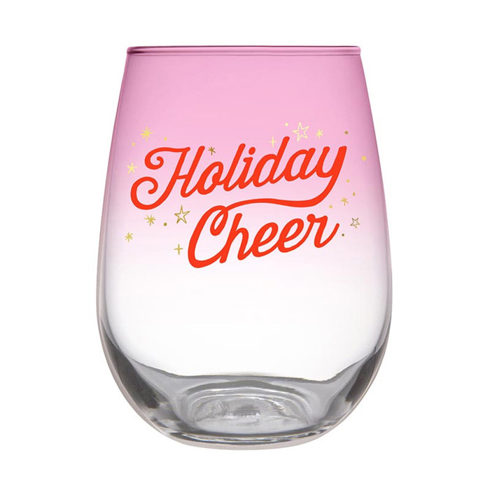 Holiday Cheer Stemless Wine Glass | Festive Christmas Glass | 20oz