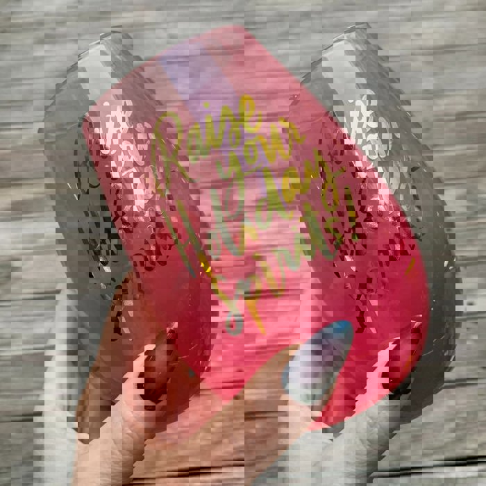 Holiday Spirits Stemless Wine Glass in Pink Ombre | 20oz