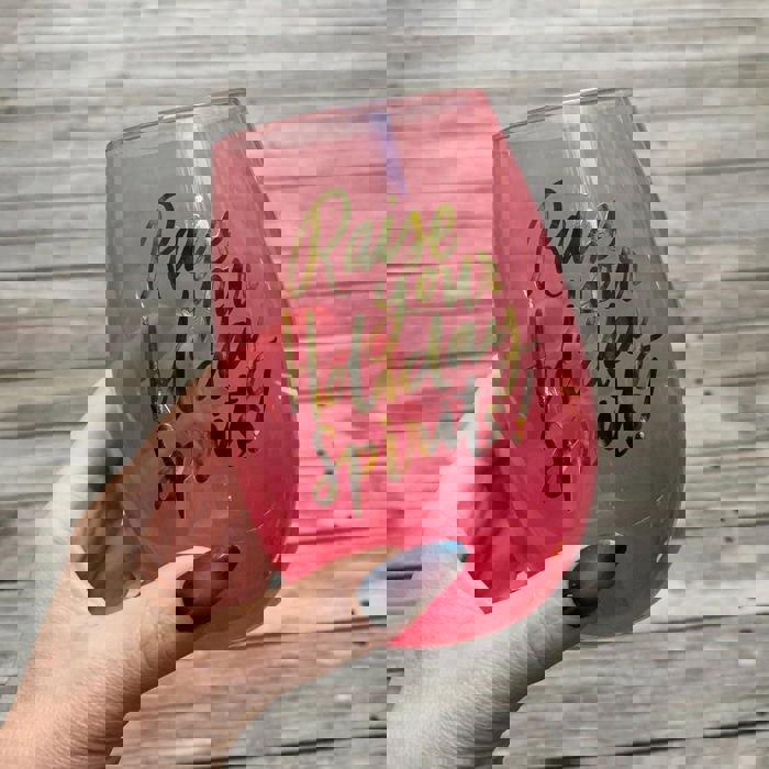 Holiday Spirits Stemless Wine Glass in Pink Ombre | 20oz