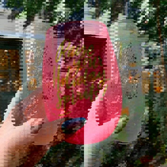 Holiday Spirits Stemless Wine Glass in Pink Ombre | 20oz