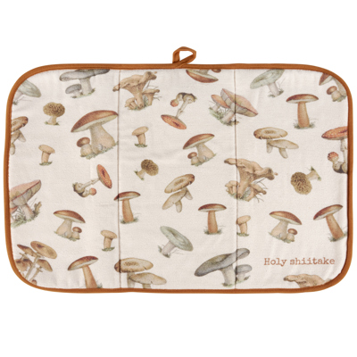 Holy Shiitake Ultra-absorbent Drying Mat | Vintage Art of Wild Mushrooms Dish Drainer Pad | 21" x 14"