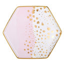  Homebody Hexagon Mug and Saucer Set in Pink with Gold Dot Pattern