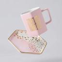  Giftable Homebody Hexagon Mug and Saucer Set in Pink with Gold Dot Pattern