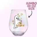  Halloween "I Be Creepin" Ghost Jumbo Stemless Wine Glass in Iridescent | 30 Oz. | Holds an Entire Bottle of Wine