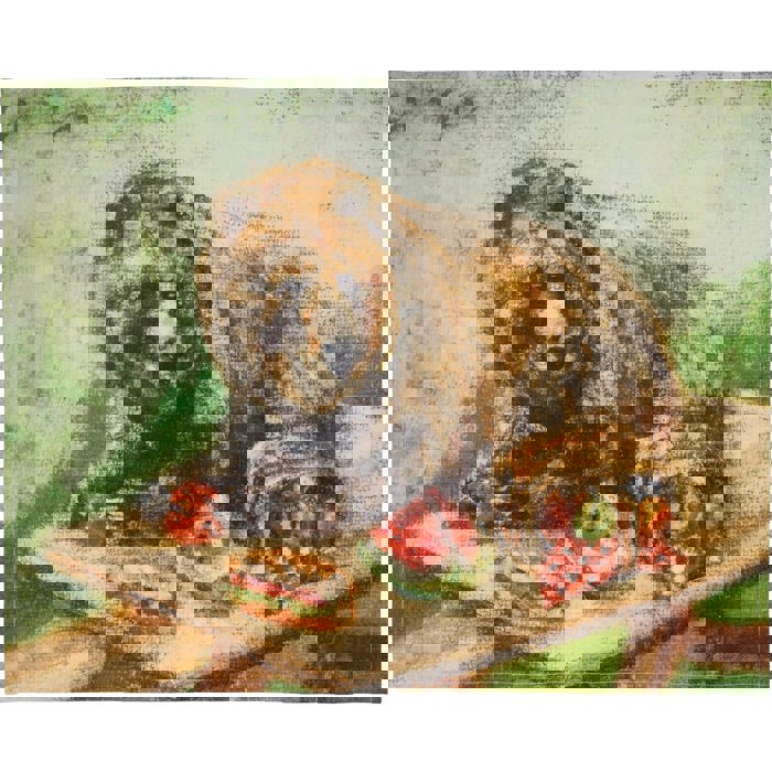 I CHOOSE THE BEAR Bear at a Picnic Table Kitchen Towel | Canvas Artwork Cotton Hand Tea Dish Cloth | 20" x 26"