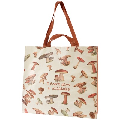I Don't Give A Shiitake Mushroom Shopping Tote Bag | Extra Large Market Eco Bag | 19.50" x 17.50" x 7"