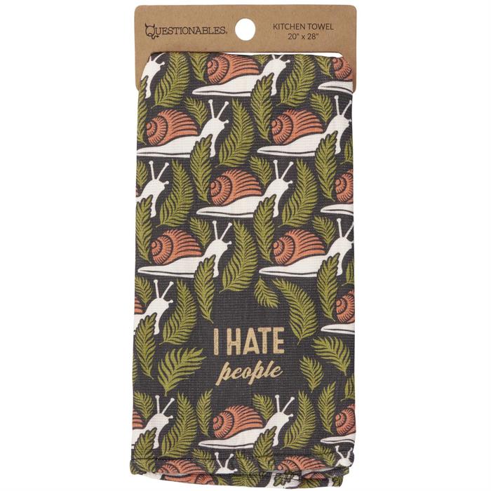 I Hate People Kitchen Towel | Snail Pattern Cotton Hand Tea Dish Cloth | 16" x 26"