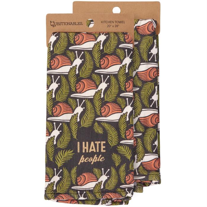 I Hate People Kitchen Towel | Snail Pattern Cotton Hand Tea Dish Cloth | 16" x 26"