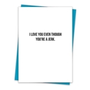 Love You Jerk 6 Pack Greeting Cards Cute and Funny Sayings Minimalist White Cards with Envelopes Blank Inside