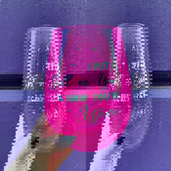 I Put A Spell On You Jumbo Stemless Wine Glass in Hot Pink | Halloween/Holiday Gifts Drinkware