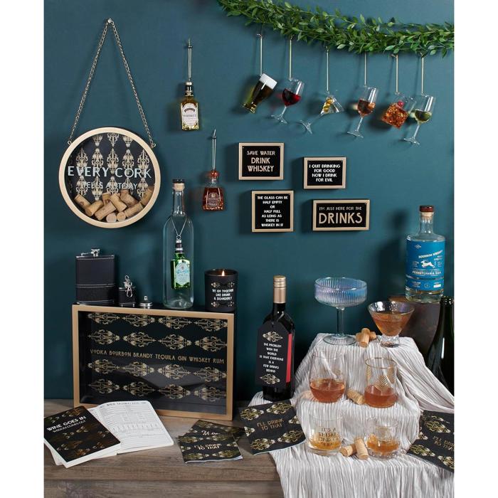 A Few Drinks Behind Wooden Bottle Tag in Black and Gold Art Deco | Wine Bottle Gift Tag