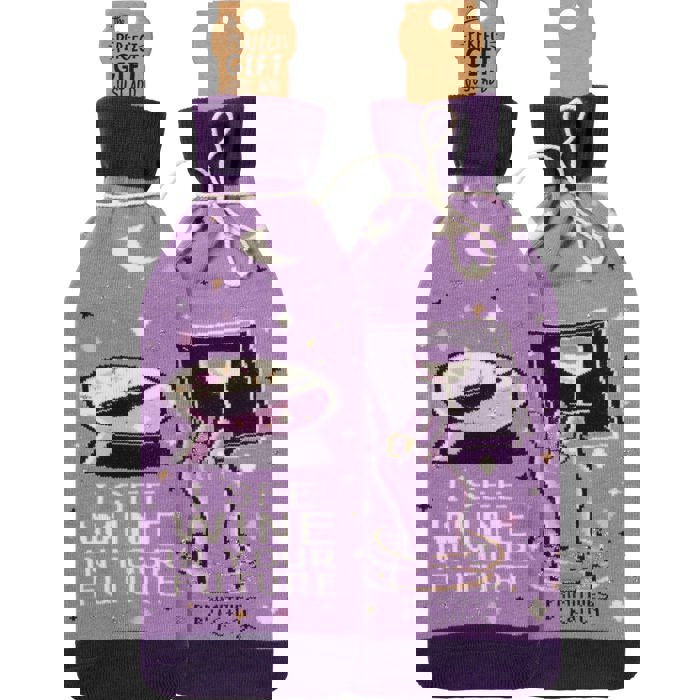 I See Wine In Your Future Knit Bottle Sock in Purple | Reusable Gift Bag for Gifting Wine