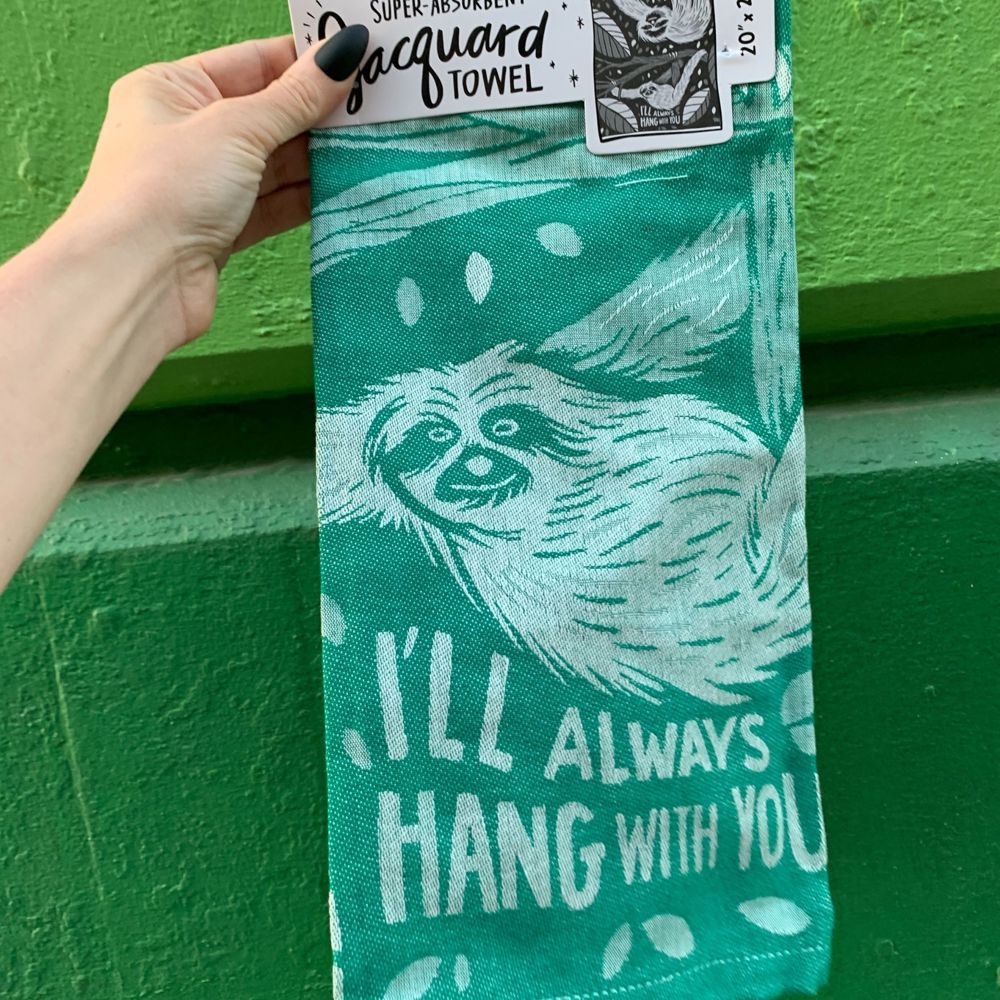 I'll Always Hang With You Sloth Green Funny Snarky Dish Cloth Towel | Ultra Soft and Absorbent Jacquard | All-Over Design | Unfolds 20" x 28" | Giftable