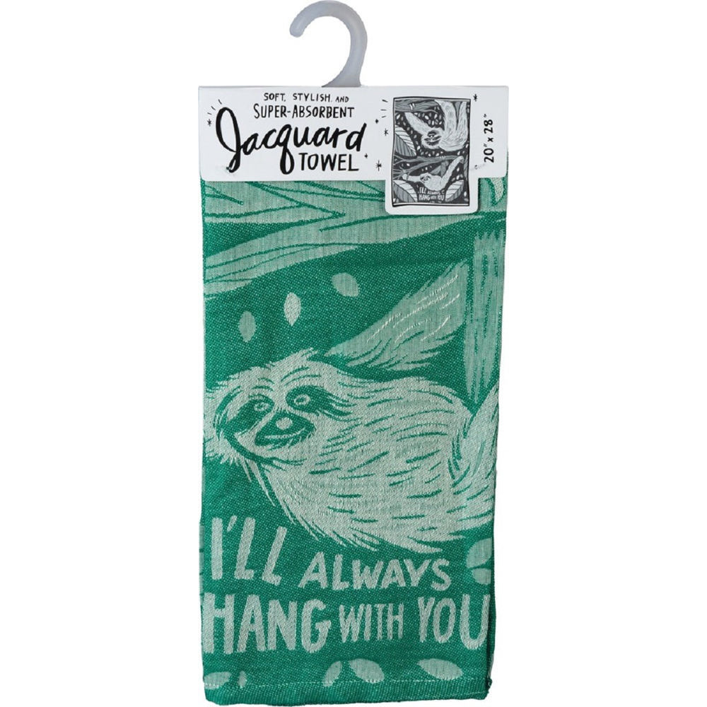 I'll Always Hang With You Sloth Green Funny Snarky Dish Cloth Towel | Ultra Soft and Absorbent Jacquard | All-Over Design | Unfolds 20" x 28" | Giftable