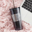  Indoorsy Glass Tumbler with Straw | Coffee Cocktail Black Glass | 20oz