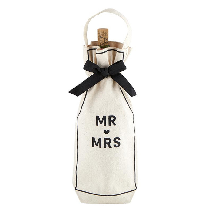 Mr and Mrs Wine Bag | Cotton Canvas Carrier Beverage Gift Bag | Wedding Anniversary Gift