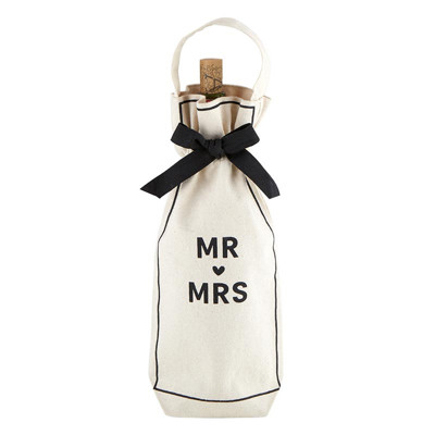 Mr and Mrs Wine Bag | Cotton Canvas Carrier Beverage Gift Bag | Wedding Anniversary Gift