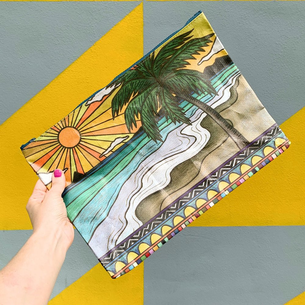 Jumbo Pouch Beach Days Zipper Folder | Double-sided Organizer Pouch | 14.25" x 10"