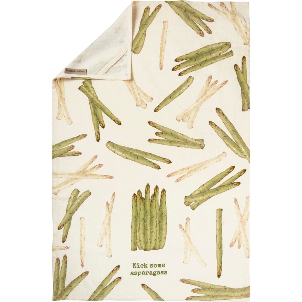 Kick Some Asparagass Dish Cloth Towel | Cotten Linen Novelty Tea Towel | Embroidered Text | 18" x 28"