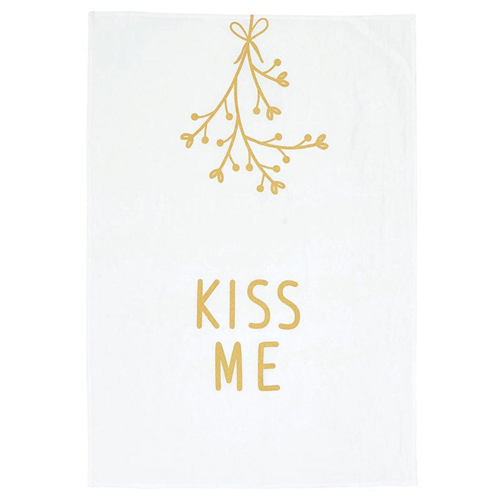 Kiss Me Mistletoe Holiday Kitchen Tea Towel | 20" x 29" Flour Sack Towel in Gift Box