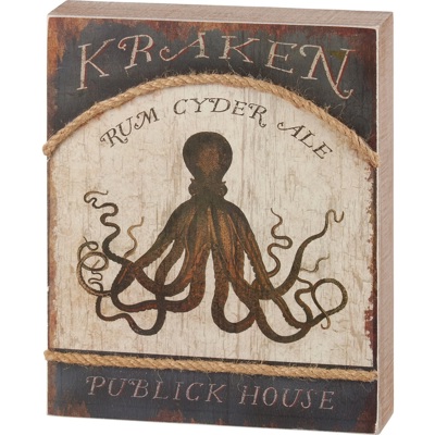 Kraken Publick House Box Sign | Rustic Wooden Nautical Themed Decor | 8" x 10"