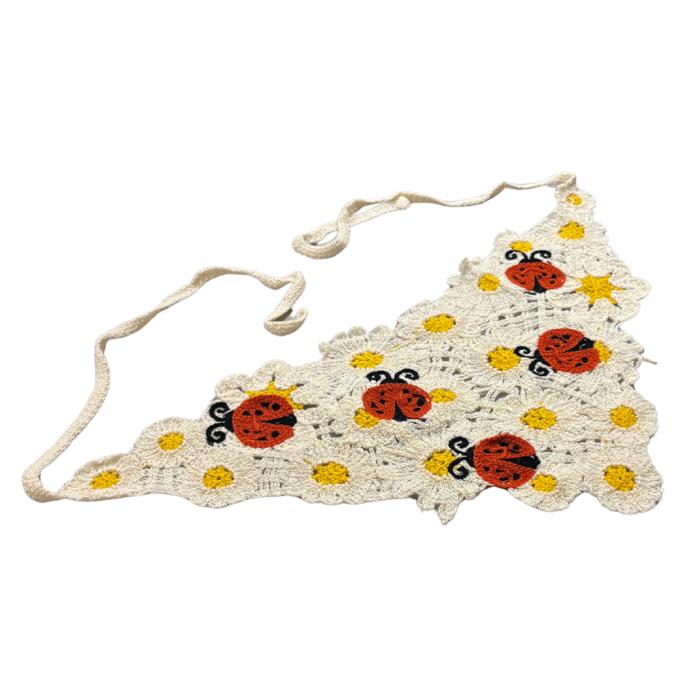 Ladybug Crochet Kerchief | Knit Tie Boho Headscarf in Cream and Red