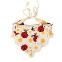  Ladybug Crochet Kerchief | Knit Tie Boho Headscarf in Cream and Red