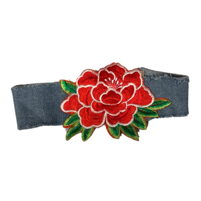 Large Rose Distressed Denim Choker Necklace