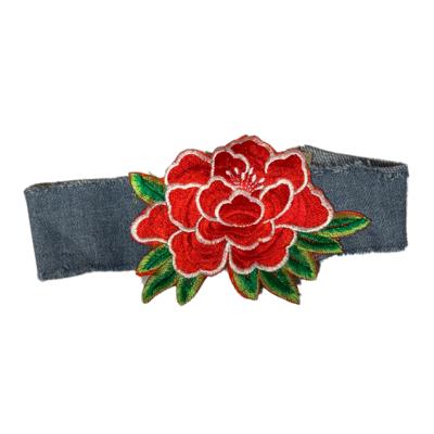 Large Rose Distressed Denim Choker Necklace