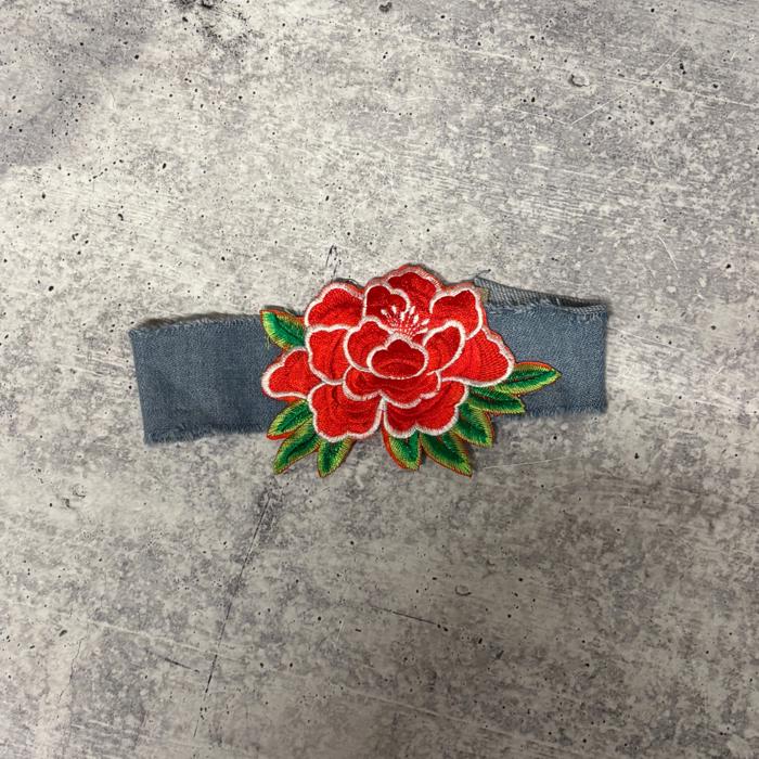 Large Rose Distressed Denim Choker Necklace