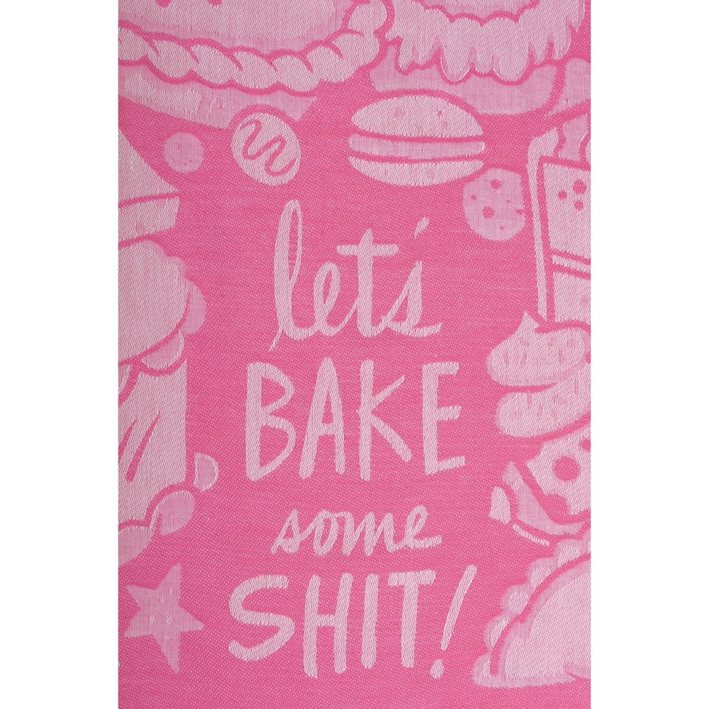 Let's Bake Some Shit Woven Pink Funny Snarky Dish Cloth Towel | Ultra Soft and Absorbent Jacquard | All-Over Design | Unfolds 20" x 28" | Giftable