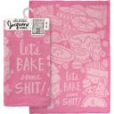  Let's Bake Some Shit Woven Pink Funny Snarky Dish Cloth Towel | Ultra Soft and Absorbent Jacquard | All-Over Design | Unfolds 20" x 28" | Giftable