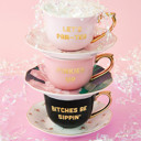  Let's Par-tea Tea Cup and Saucer Set in Pink, Gold and Floral