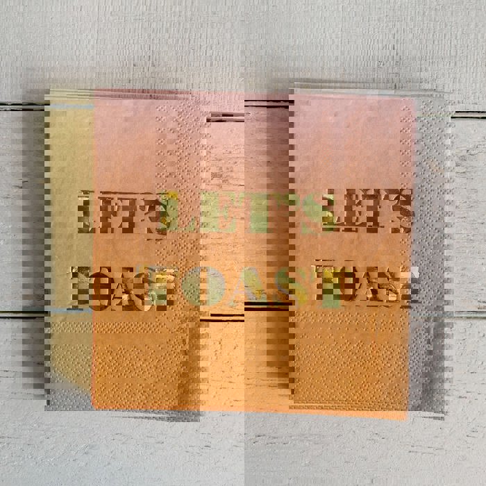 Let's Toast Foil Beverage Napkins | Gold Foil Cocktail Napkin | 5" Square