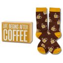 Life Begins After Coffee Wooden Box Sign And Socks Giftable Sets